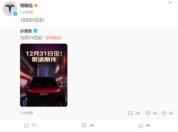特斯拉能网购了么 京东官宣 12 月 31 日见